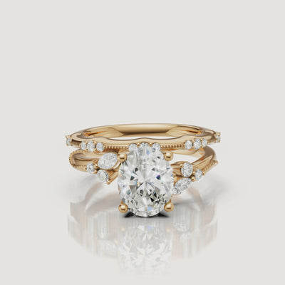 Yellow Gold Oval Cut Lab Grown Diamond Bridal Set Video by Raul Diamonds
