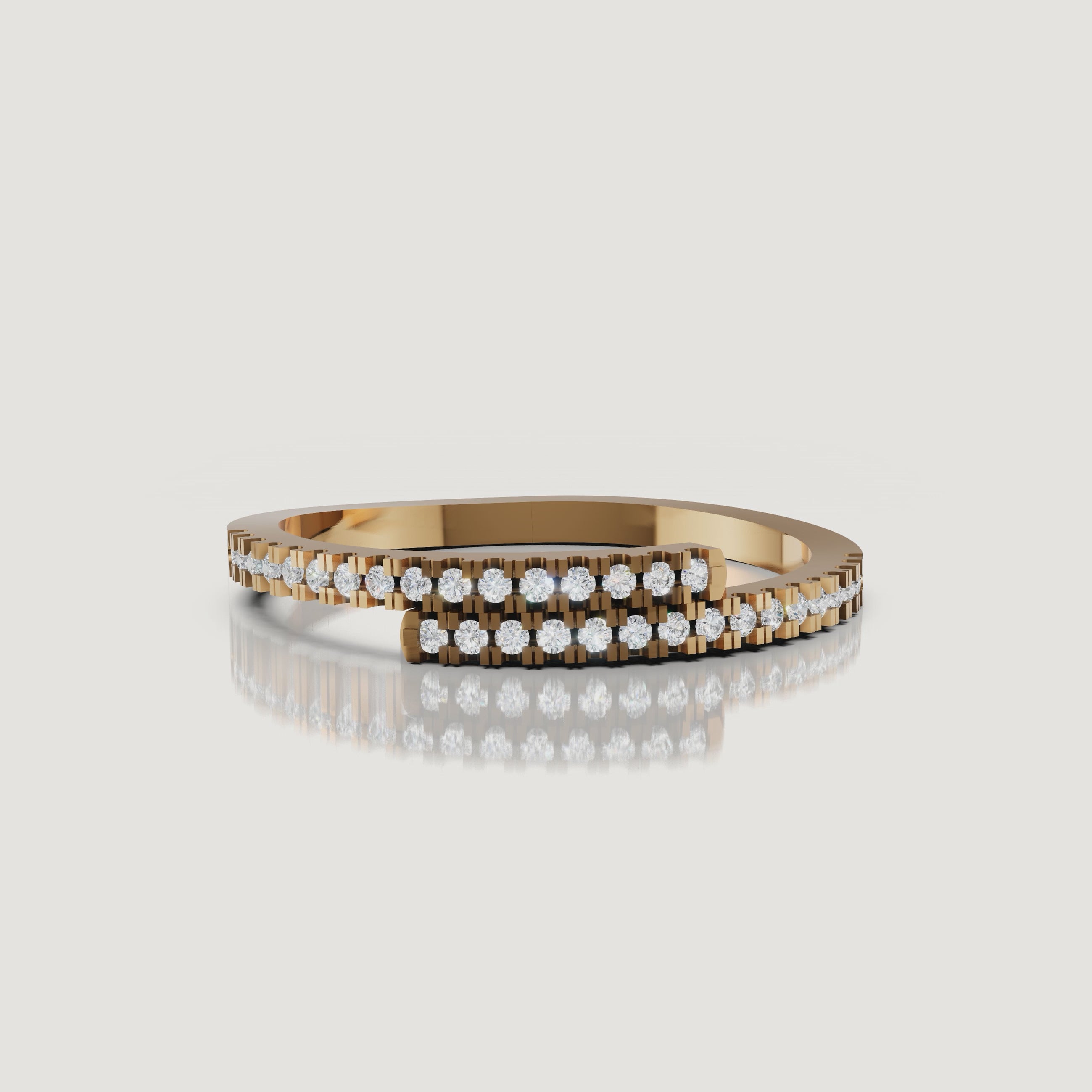Yellow gold layered diamond wedding band video with double row pavé diamonds by Raul Diamonds