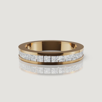 360 rotating video of Raul Diamonds yellow gold princess cut diamond wedding band with channel setting