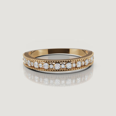 Yellow gold vintage diamond wedding band video with round brilliant diamonds by Raul Diamonds