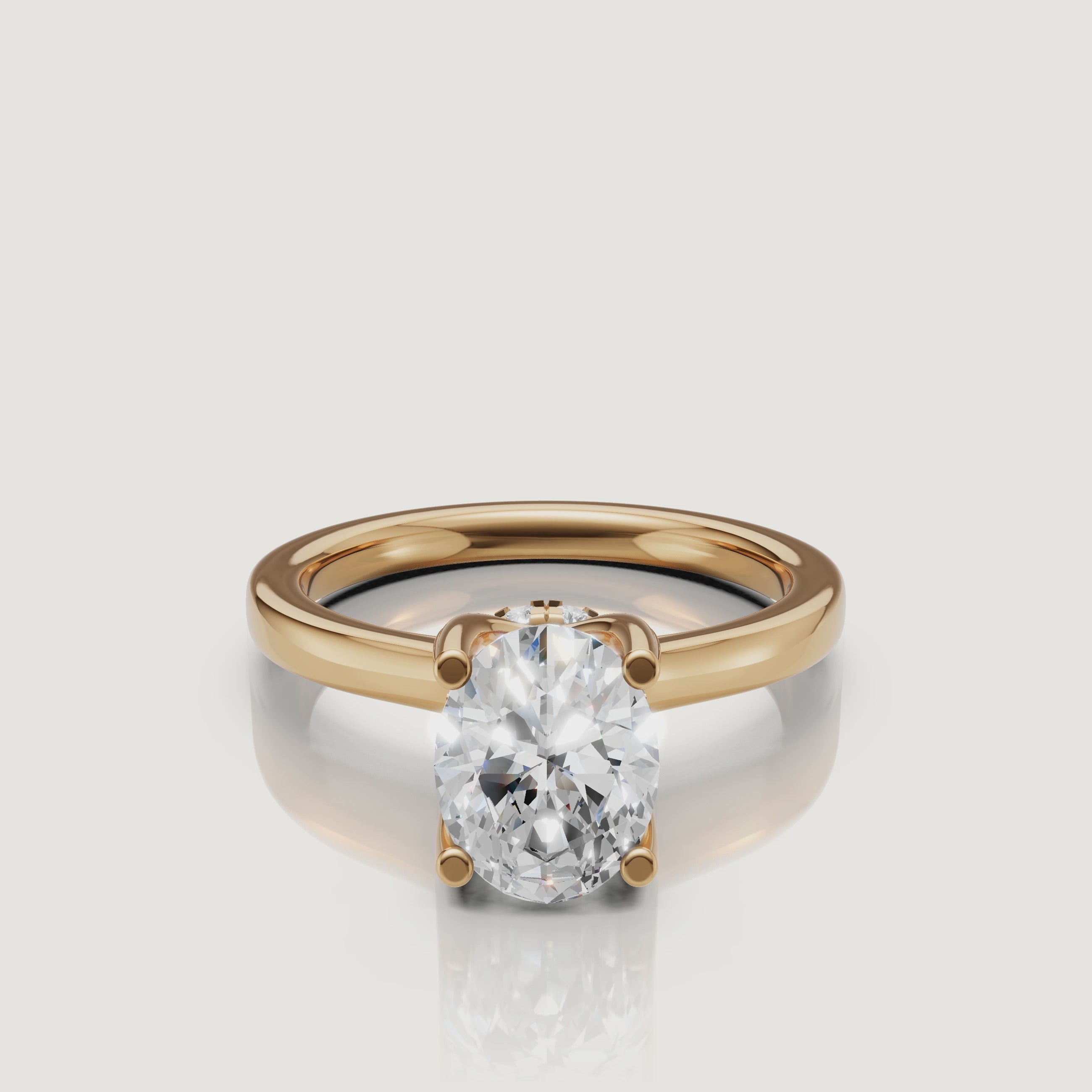 video of oval cut lab grown diamond solitaire engagement ring in 14k yellow gold
