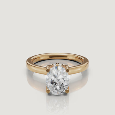 video of oval cut lab grown diamond solitaire engagement ring in 14k yellow gold