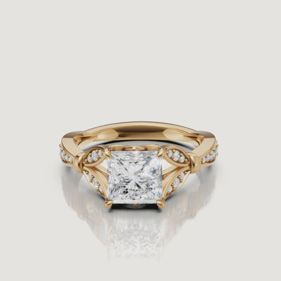 Rotating video of Raul Diamonds princess cut lab grown diamond engagement ring in 14K yellow gold with pavé accents