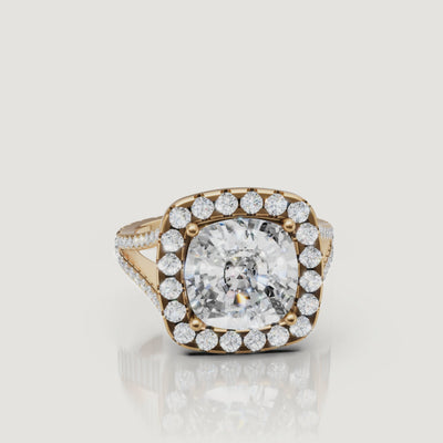 Raul Diamonds cushion cut halo diamond engagement ring video in yellow gold