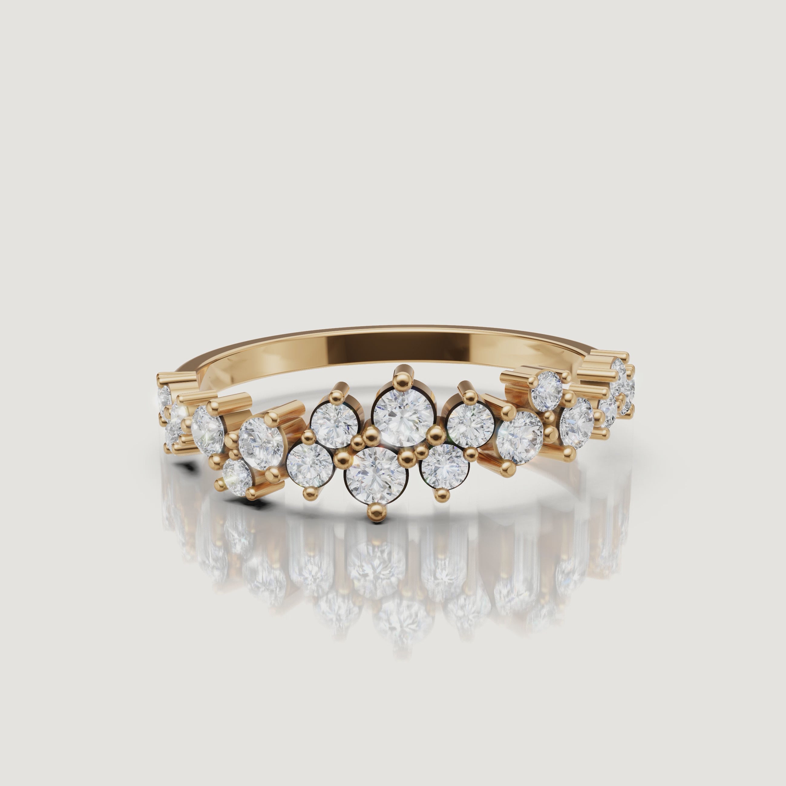 Yellow Gold Video Alt: Rotating video of Raul Diamonds yellow gold clustered diamond wedding band with round stones