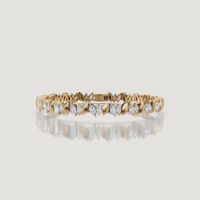 Luxury yellow gold marquise diamond bracelet video by Raul Diamonds with sparkling lab grown diamonds, elegant movement, premium fine jewelry styling, and cinematic close-up details