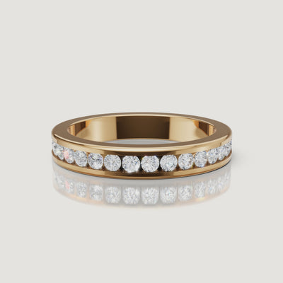 360 rotating video of Raul Diamonds yellow gold channel set diamond wedding band with round brilliant diamonds