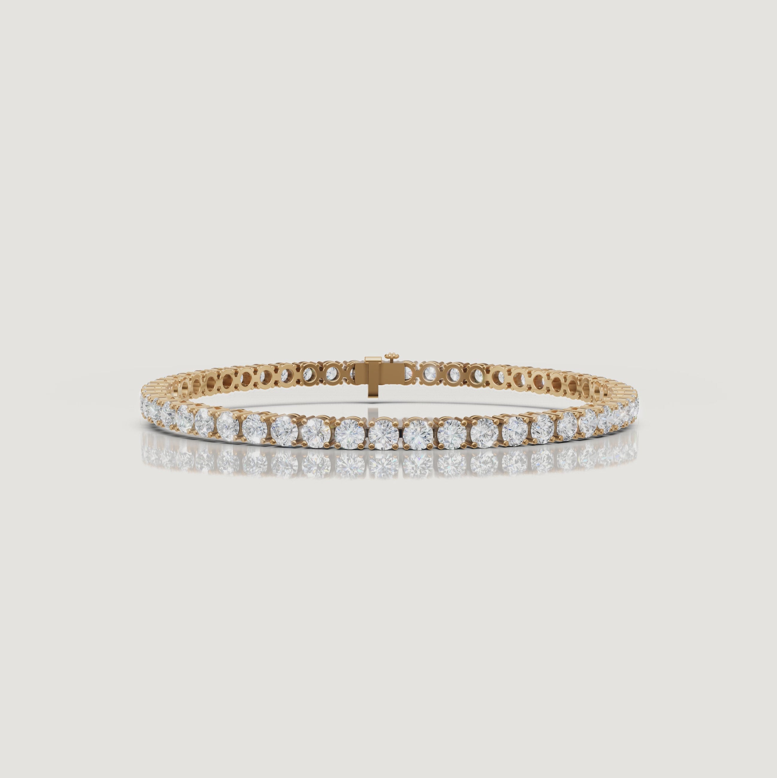 Cinematic video of a 6 carat lab grown diamond tennis bracelet in 14K yellow gold by Raul Diamonds featuring brilliant round diamonds, macro sparkle shots, graceful wrist movement, warm luxury lighting, and premium fine jewelry styling.