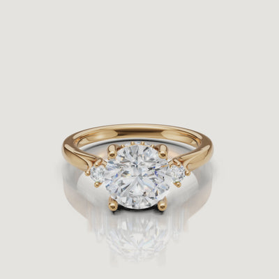 14K yellow gold round cut lab grown diamond engagement ring with round side stones by Raul Diamonds