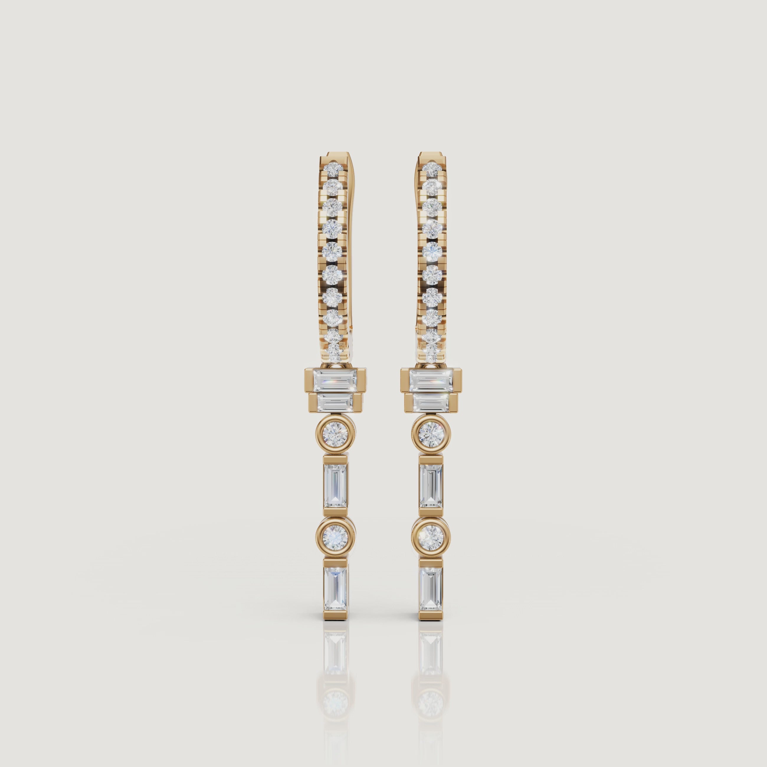 Yellow gold geometric diamond hoop earrings video by Raul Diamonds