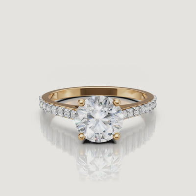 360 video of Raul Diamonds yellow gold round solitaire diamond ring with pavé diamond band.