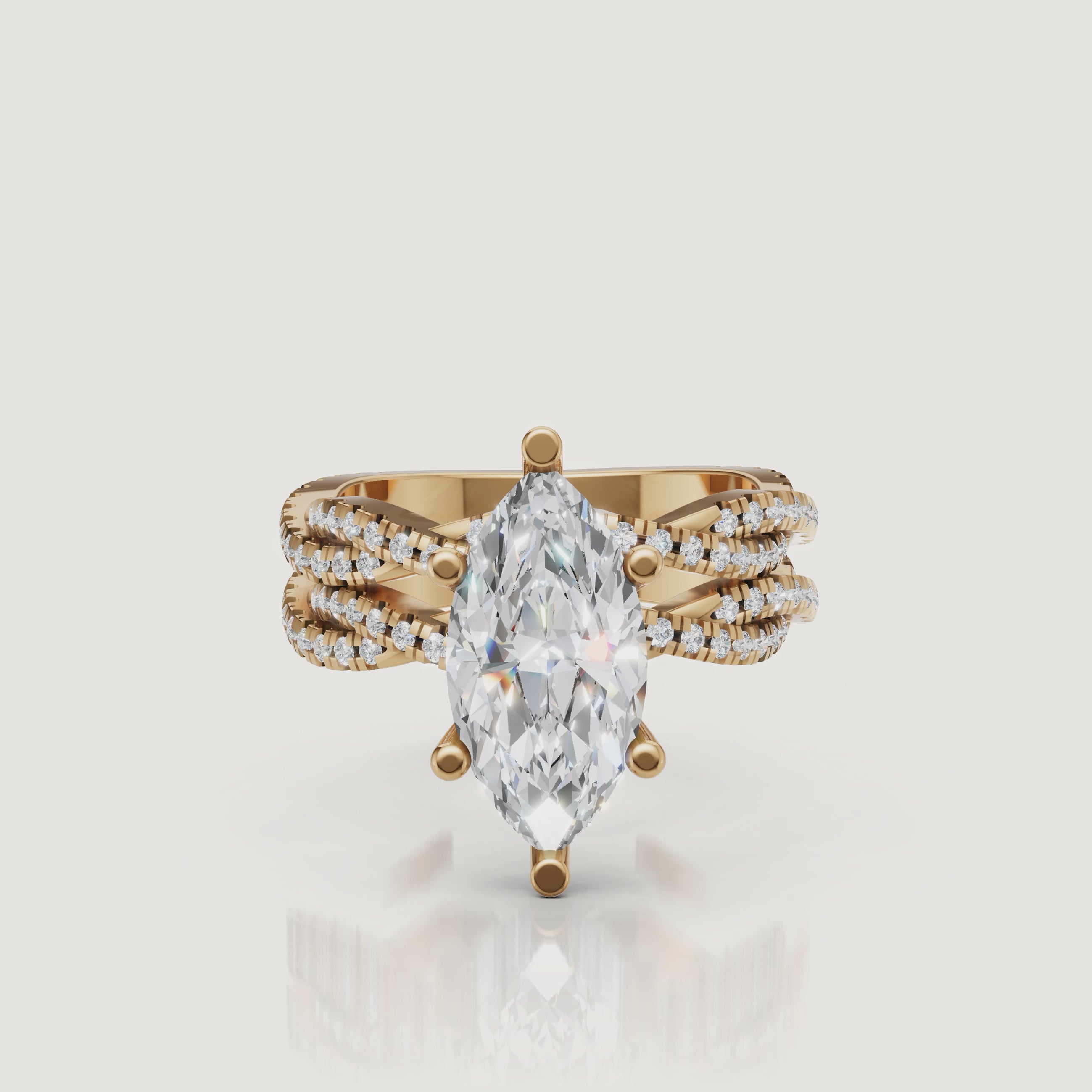 Yellow Gold Marquise Cut Split Shank Bridal Set Video by Raul Diamonds