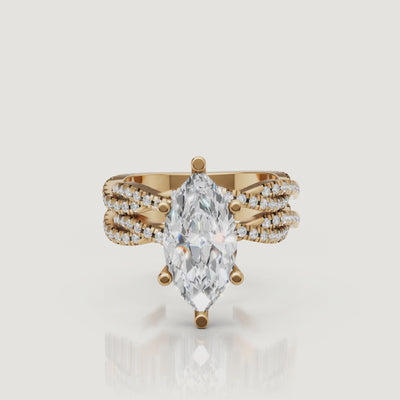 Yellow Gold Marquise Cut Split Shank Bridal Set Video by Raul Diamonds
