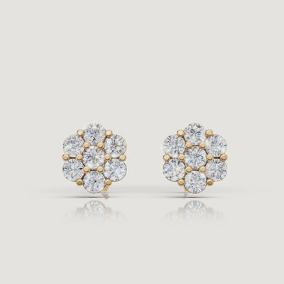 Yellow gold floral diamond cluster stud earrings video showcasing brilliant sparkle by Raul Diamonds