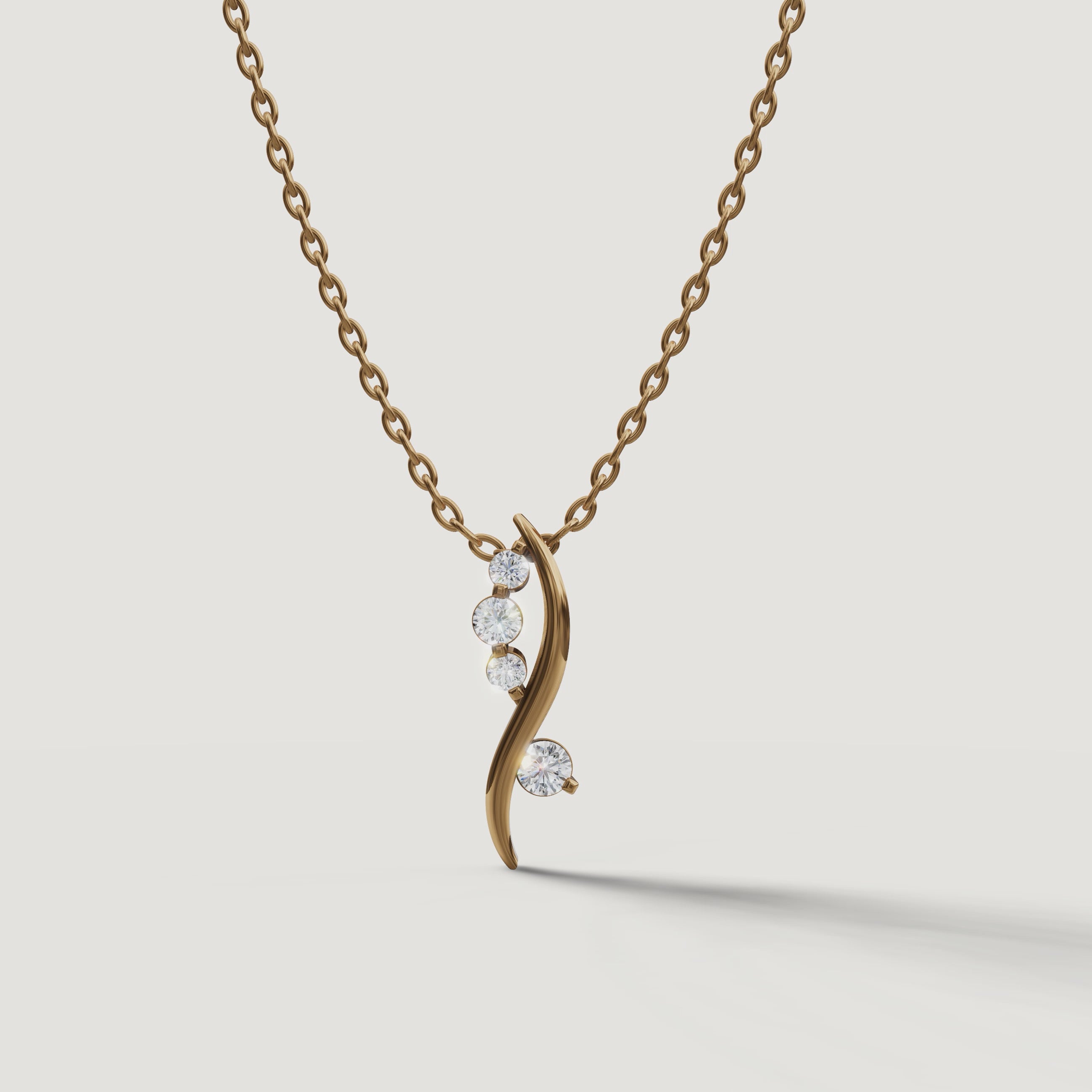 Yellow Gold Curved Diamond Drop Pendant Necklace Video by Raul Diamonds
