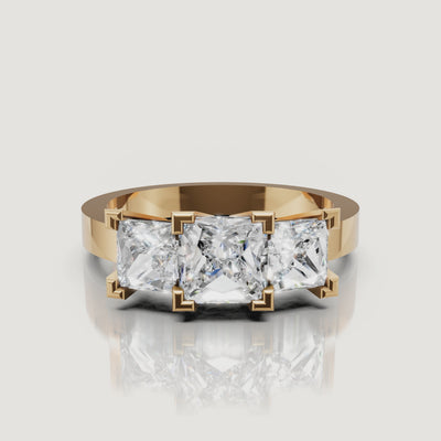 360 video of Raul Diamonds yellow gold princess cut three stone diamond engagement ring with polished band