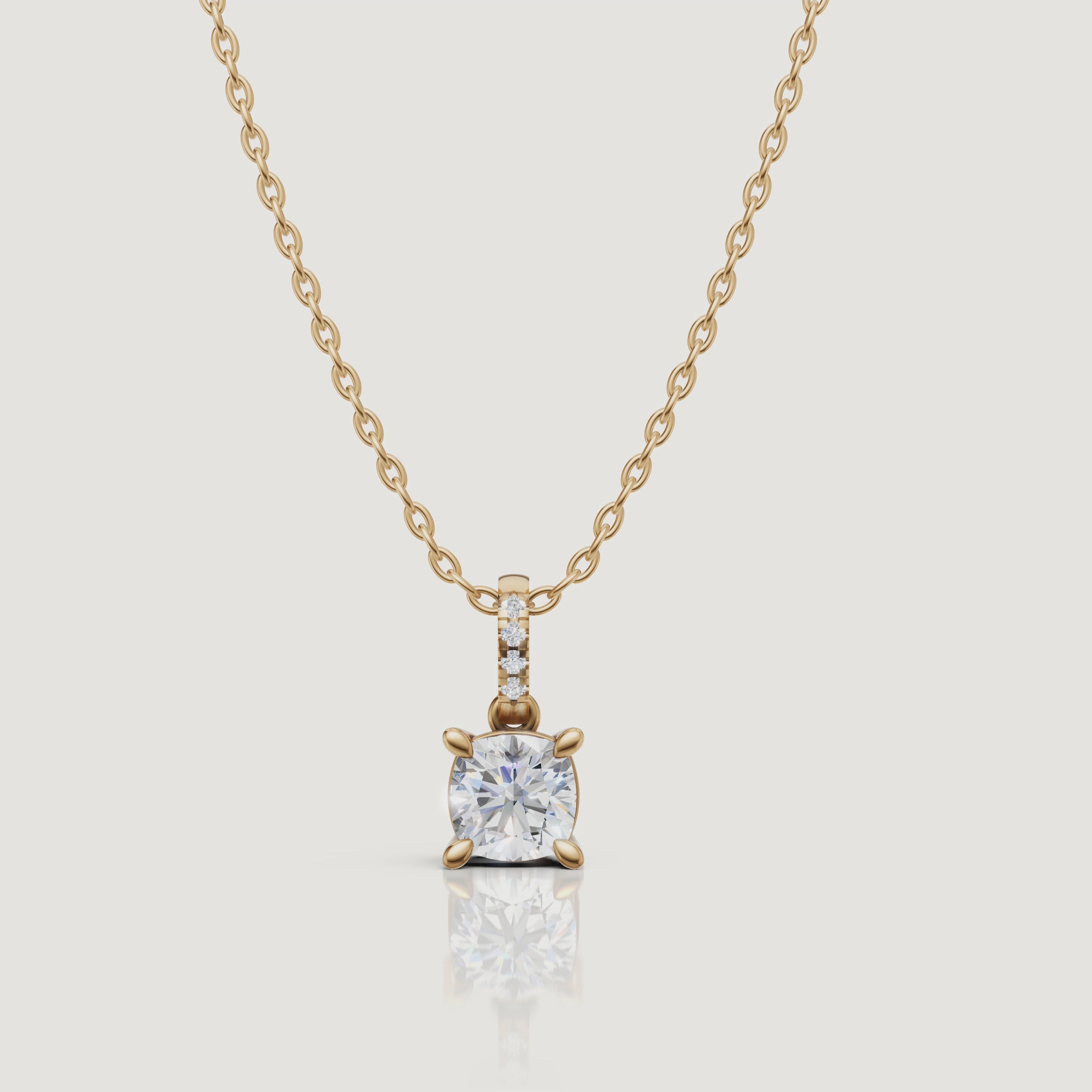 Yellow Gold Cushion Cut Lab Grown Diamond Pendant Necklace Video by Raul Diamonds