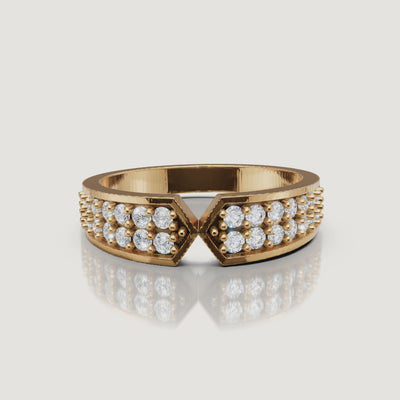 360 rotating video of Raul Diamonds yellow gold geometric diamond wedding band with pavé detailing