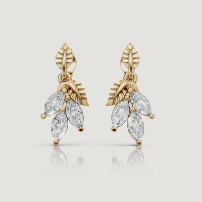 Yellow gold marquise diamond leaf earrings luxury jewelry video by Raul Diamonds
