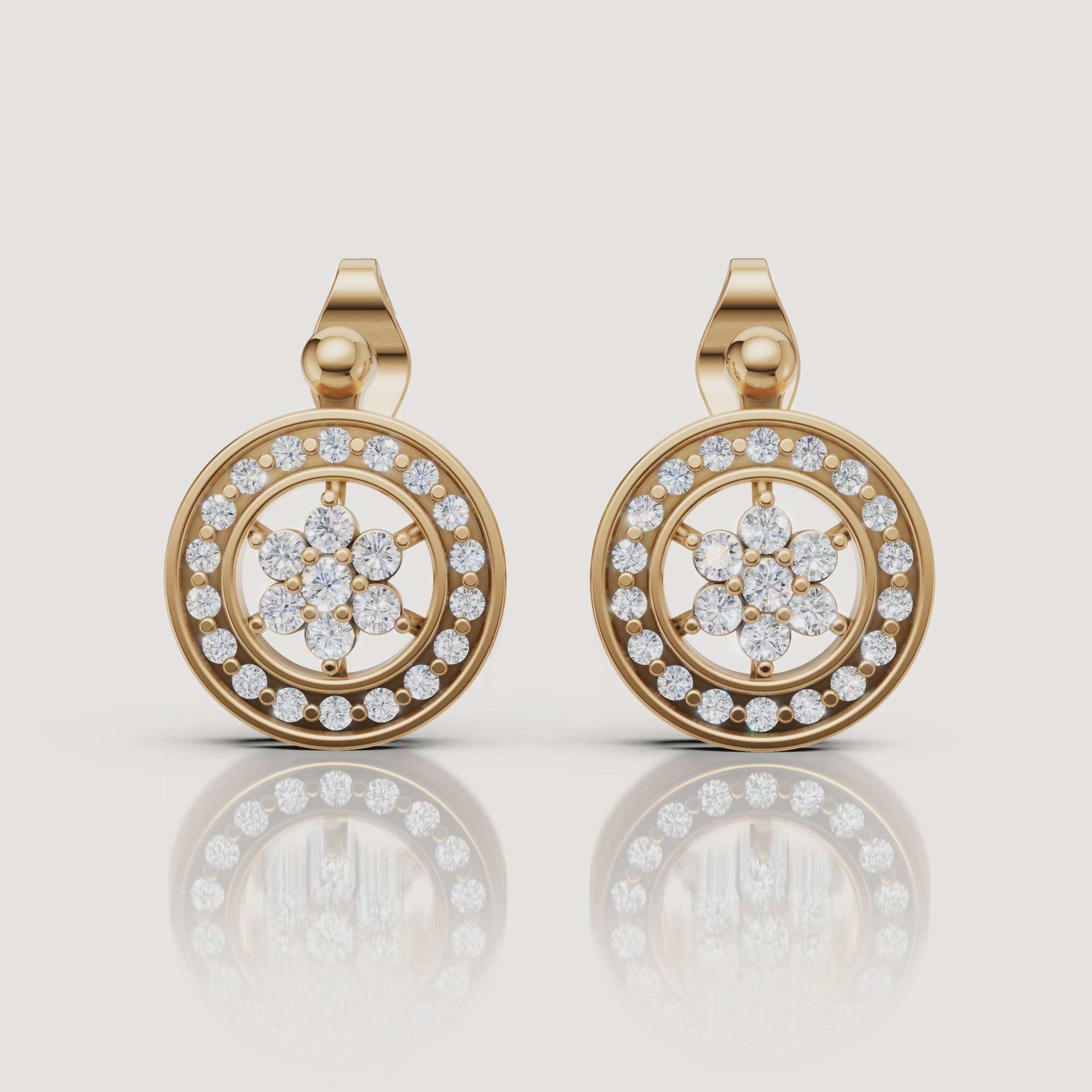 Yellow gold floral diamond earrings luxury jewelry video by Raul Diamonds