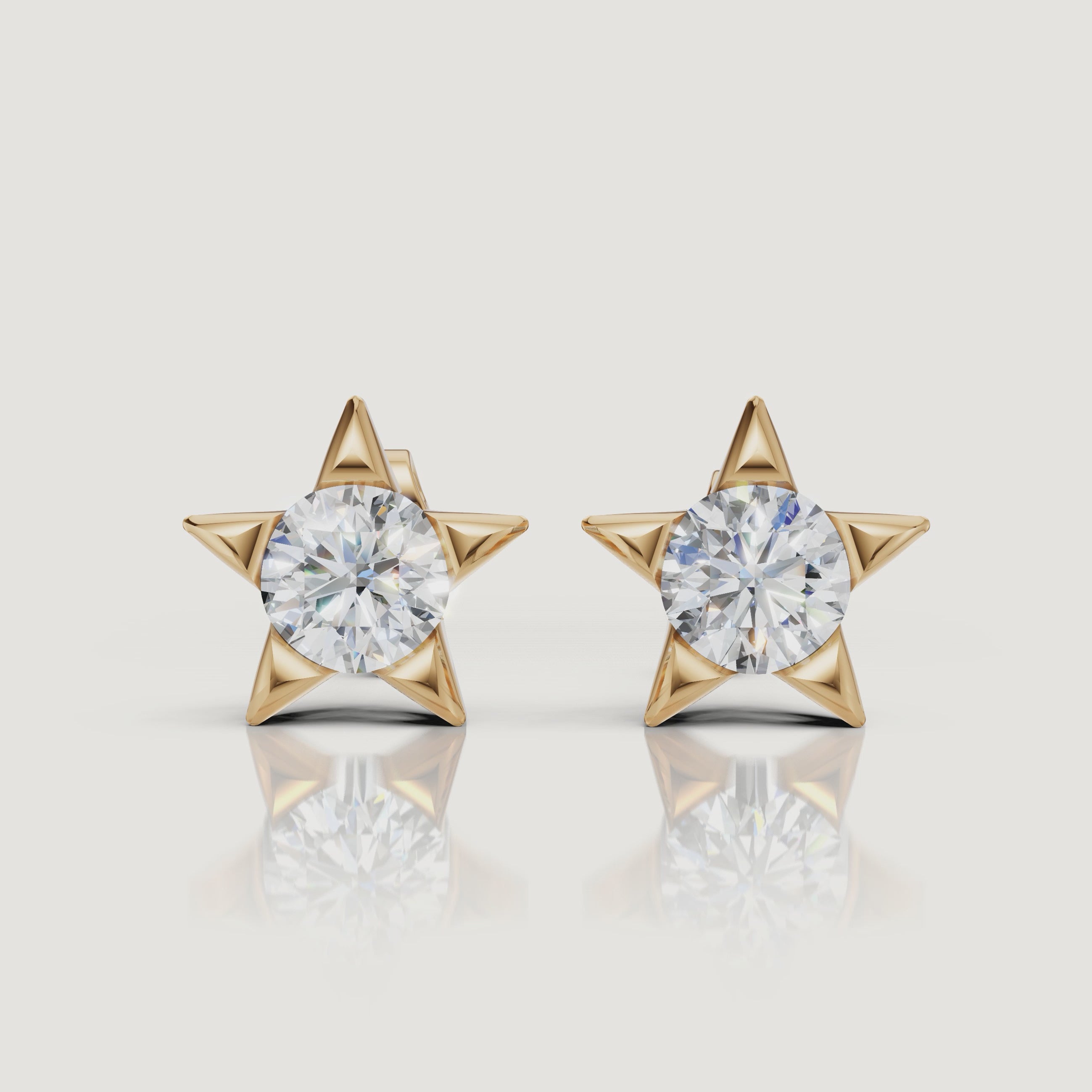 Yellow gold star diamond stud earrings cinematic jewelry video by Raul Diamonds