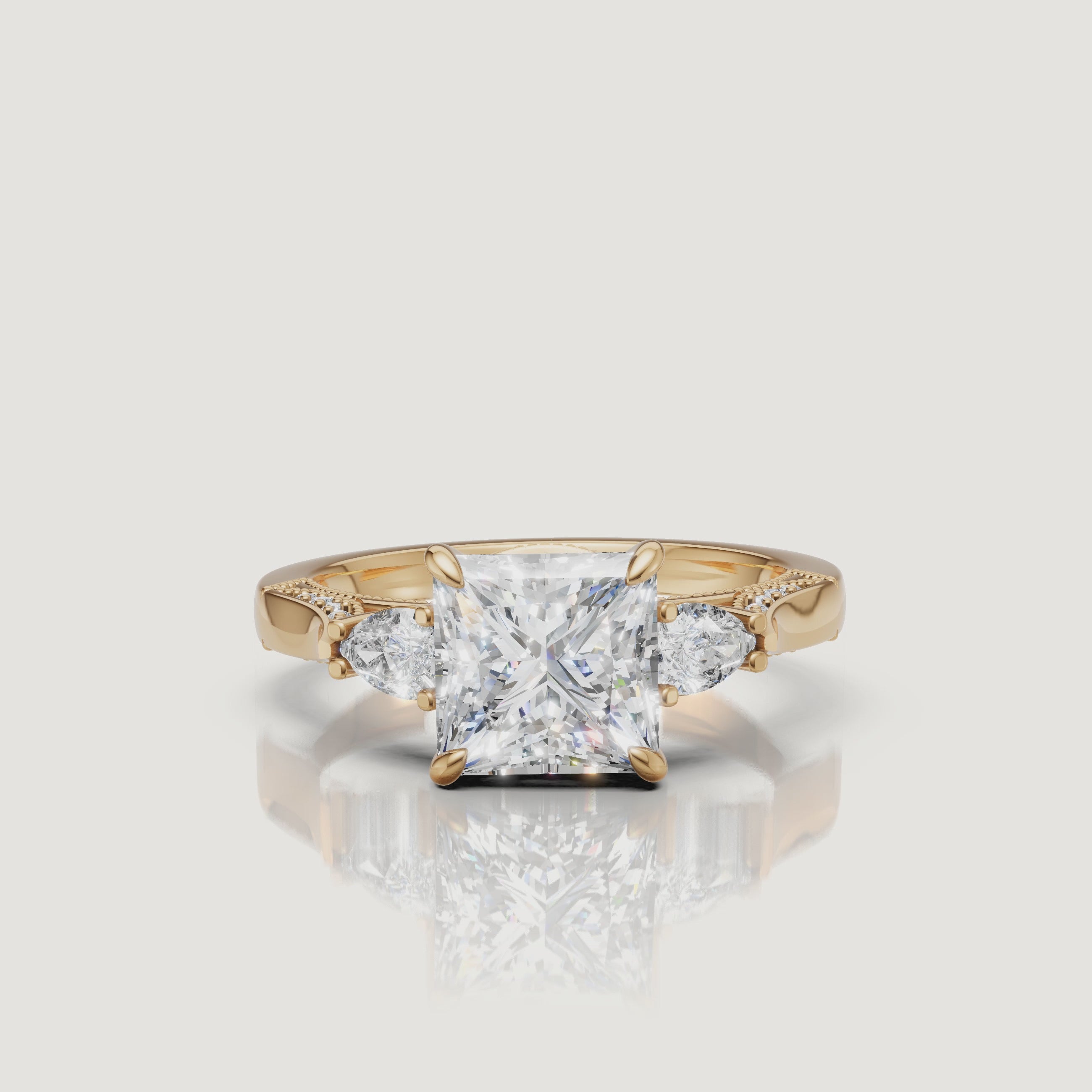 Raul Diamonds Yellow Gold Princess Cut Ring – 4K Macro Light Performance