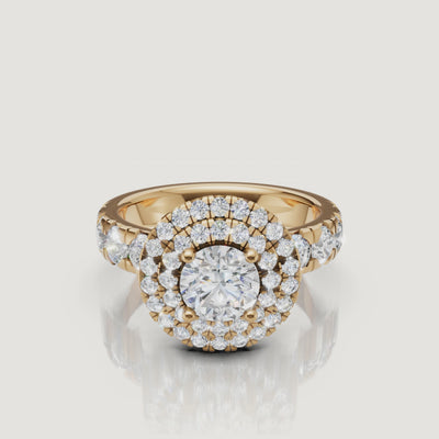 360 video of Raul Diamonds yellow gold round halo diamond engagement ring with pavé band