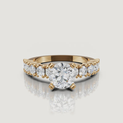 360 video of Raul Diamonds yellow gold round vintage diamond engagement ring with side stones