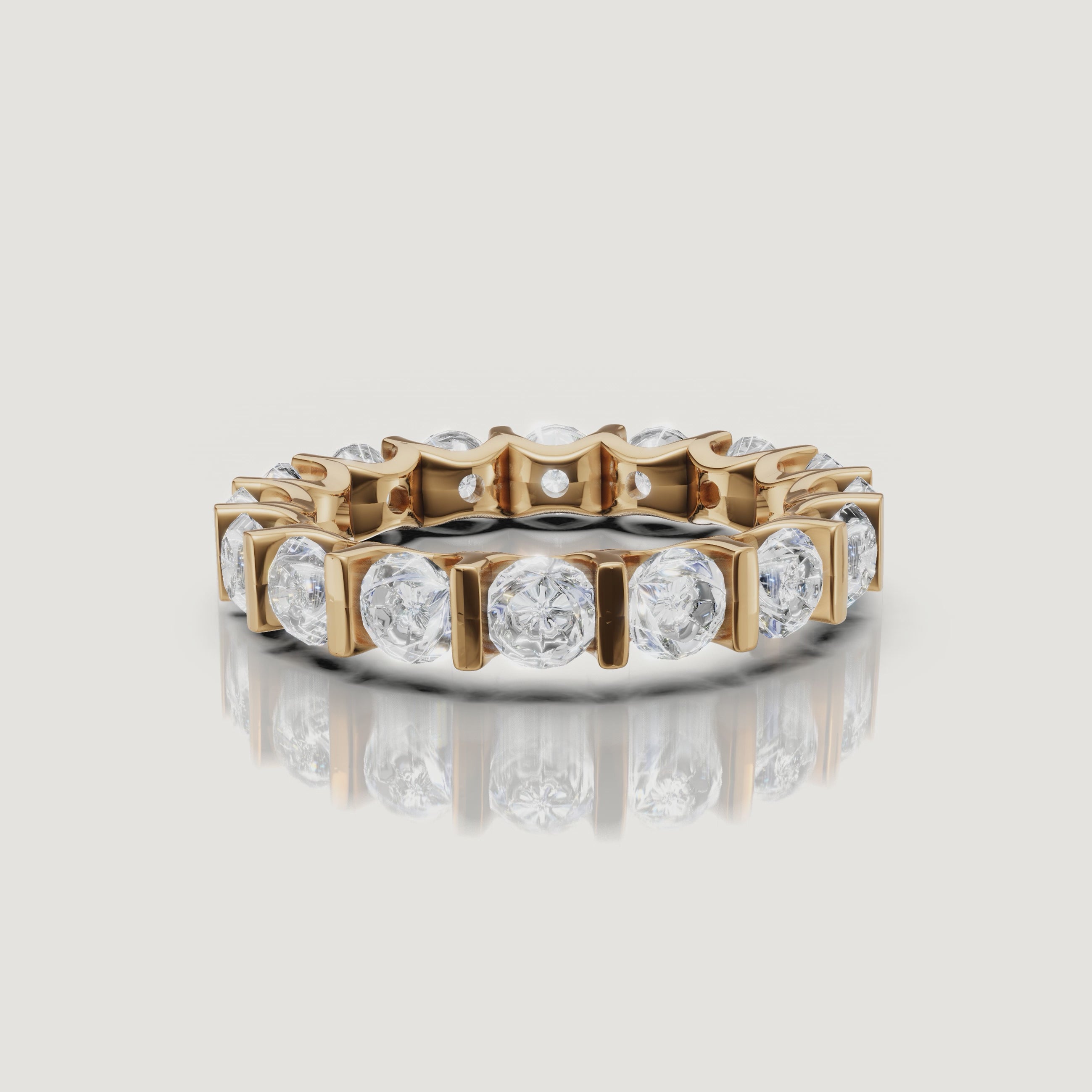360 view of Raul Diamonds yellow gold round diamond eternity wedding band