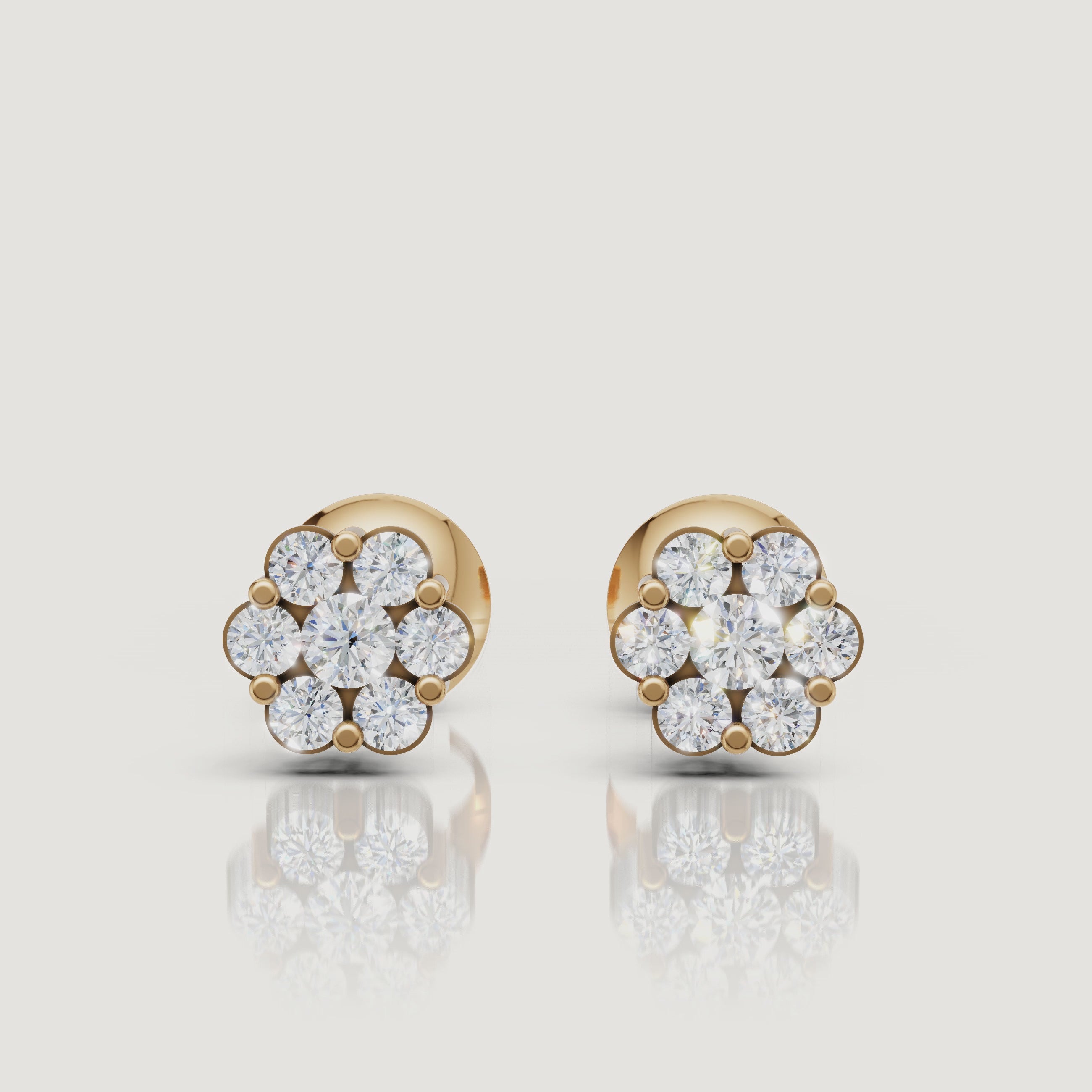 Yellow gold floral diamond stud earrings sparkle video by Raul Diamonds