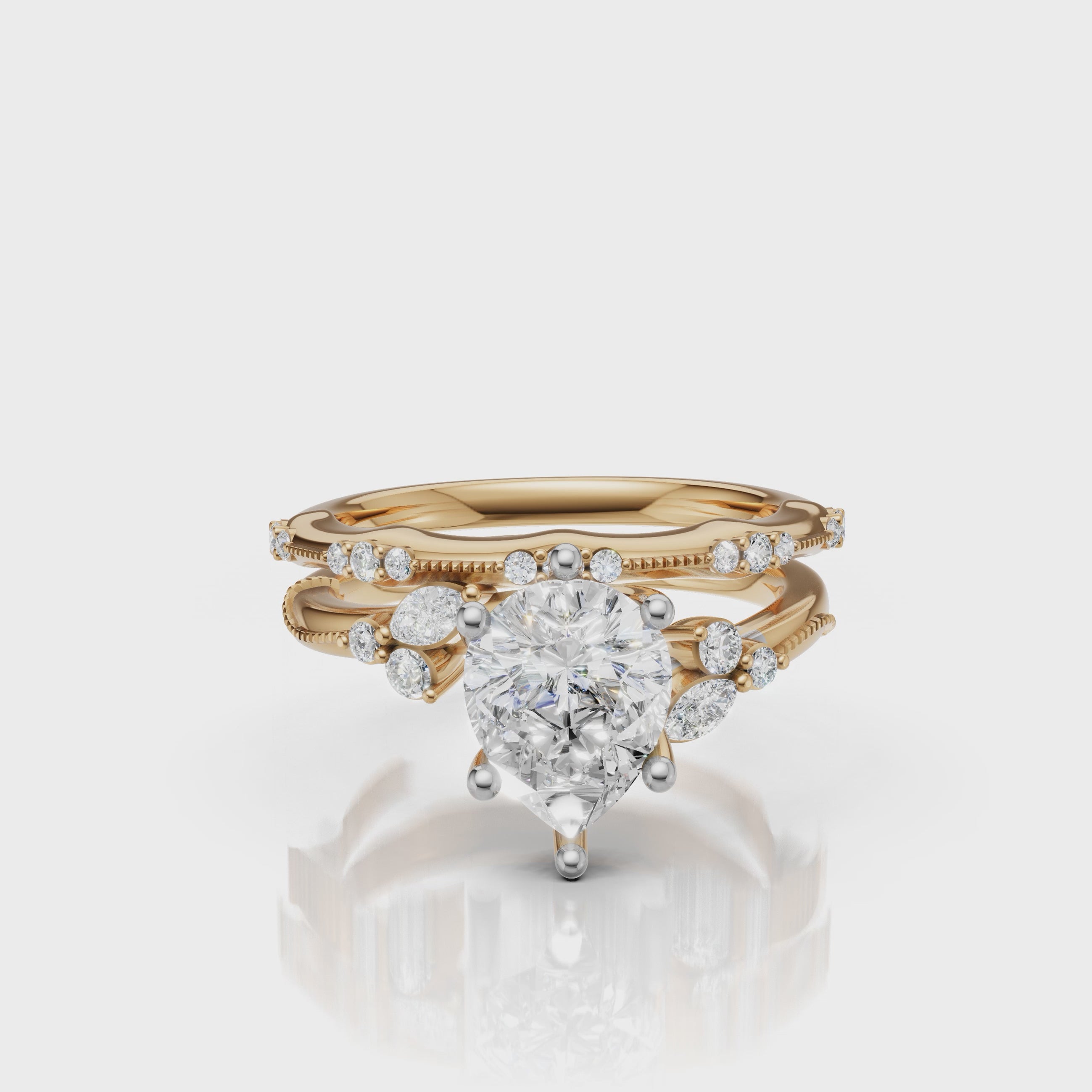 Yellow Gold Pear Cut Lab Grown Diamond Bridal Set Video by Raul Diamonds
