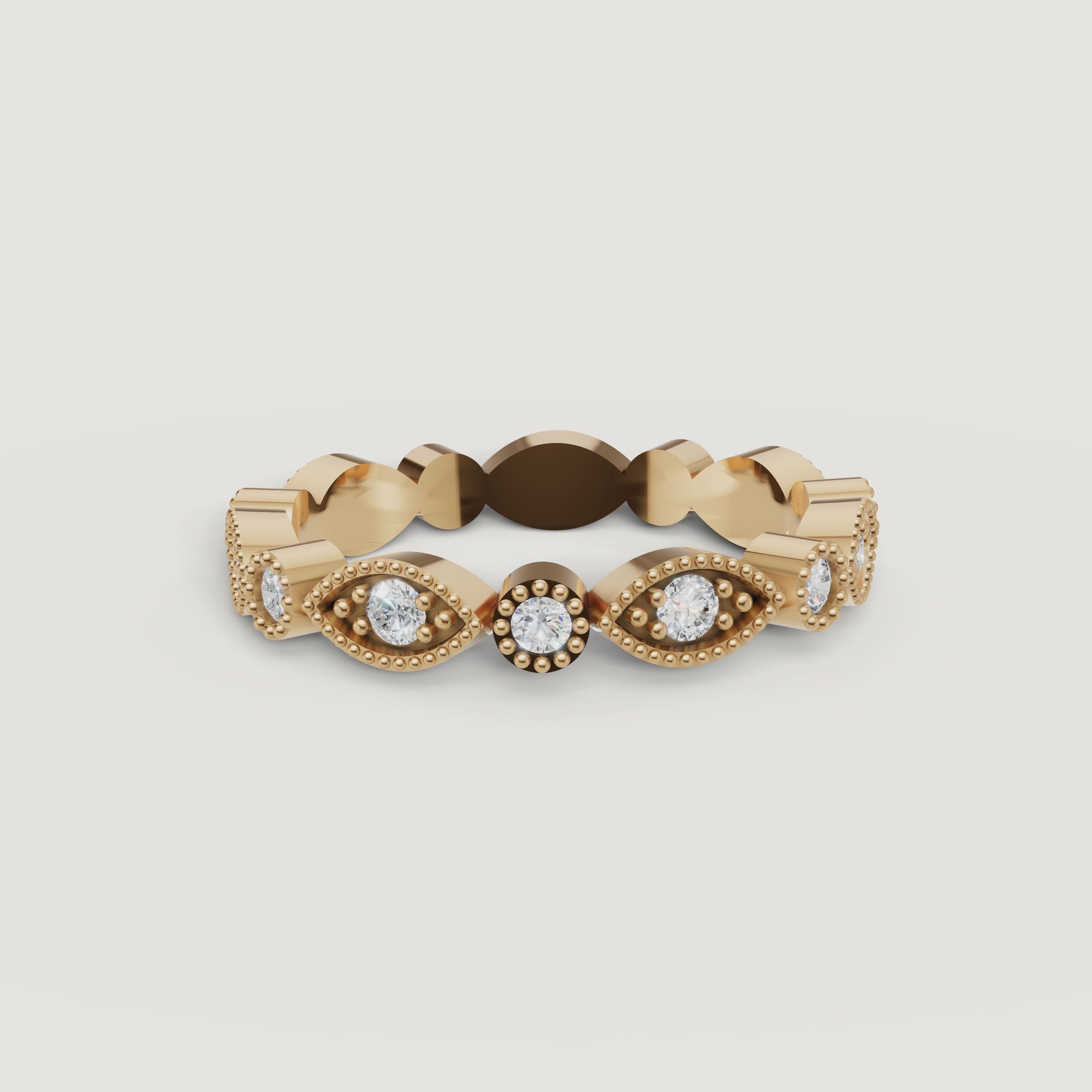 rotating view of vintage inspired round diamond eternity band