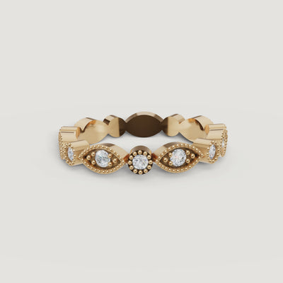 rotating view of vintage inspired round diamond eternity band