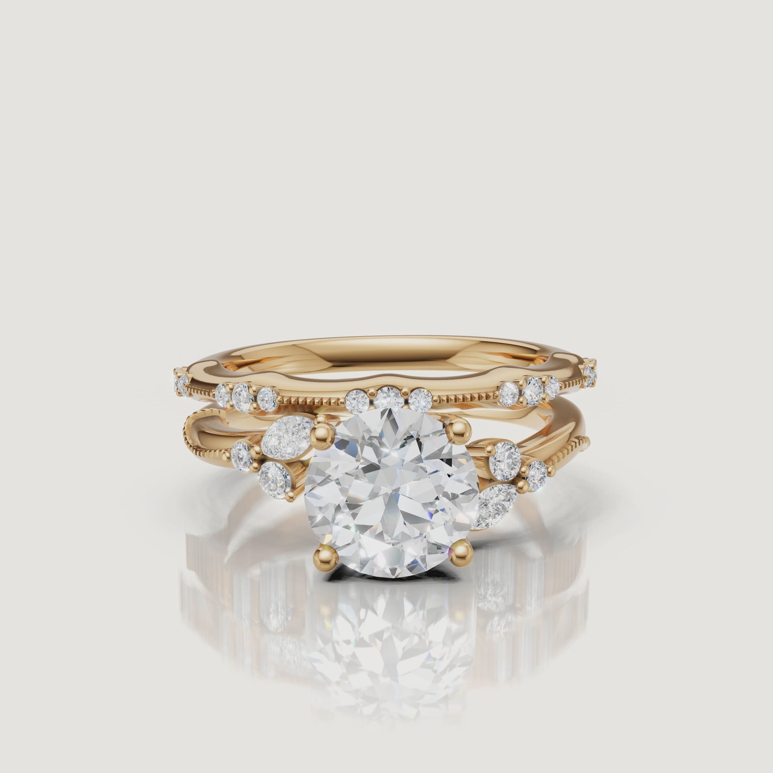 Yellow Gold Round Cut Lab Grown Diamond Bridal Set Video by Raul Diamonds