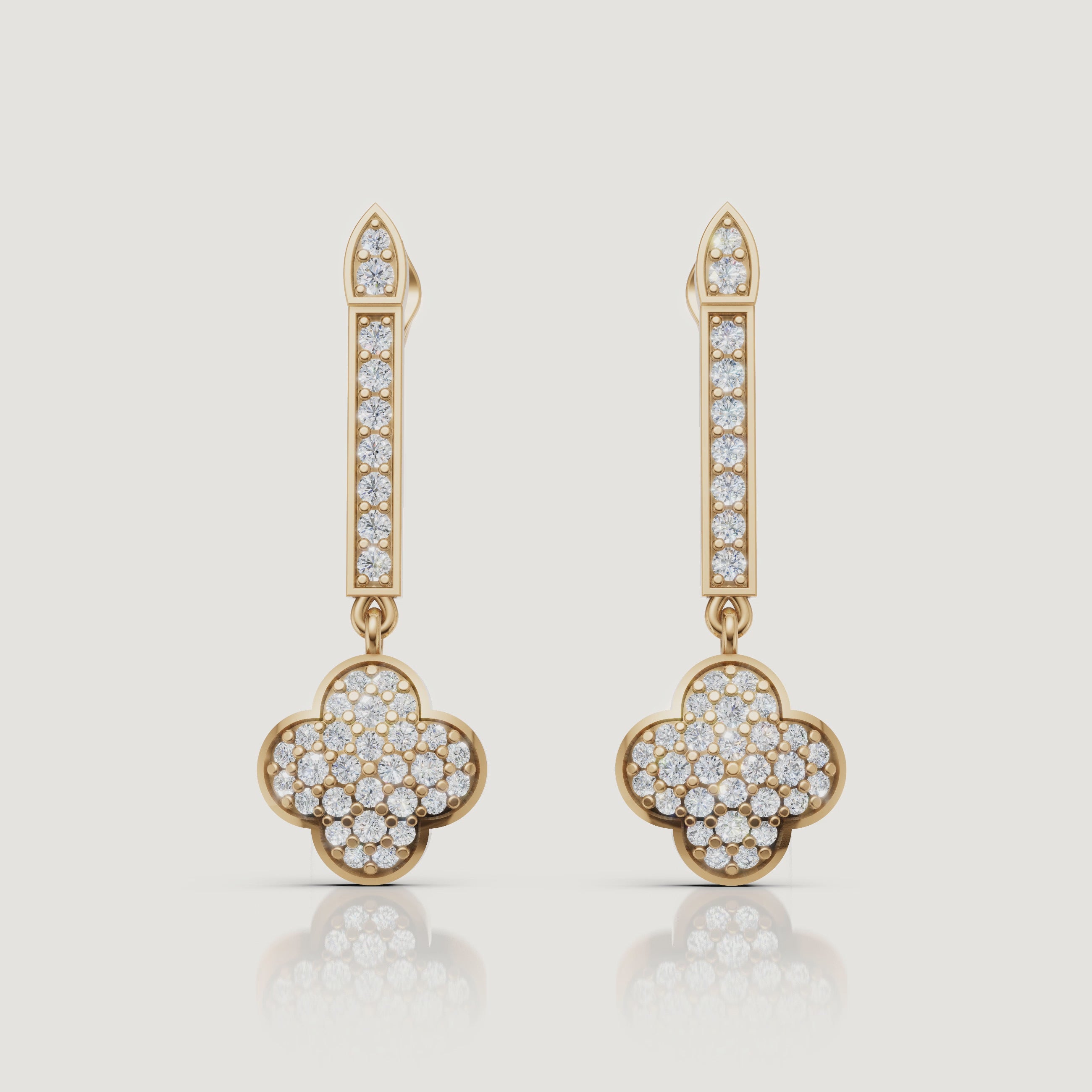 Yellow gold diamond clover earrings sparkling video Raul Diamonds