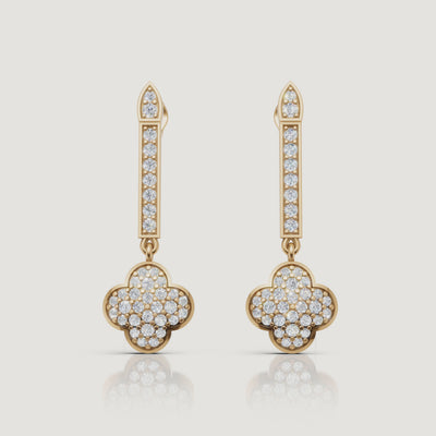 Yellow gold diamond clover earrings sparkling video Raul Diamonds