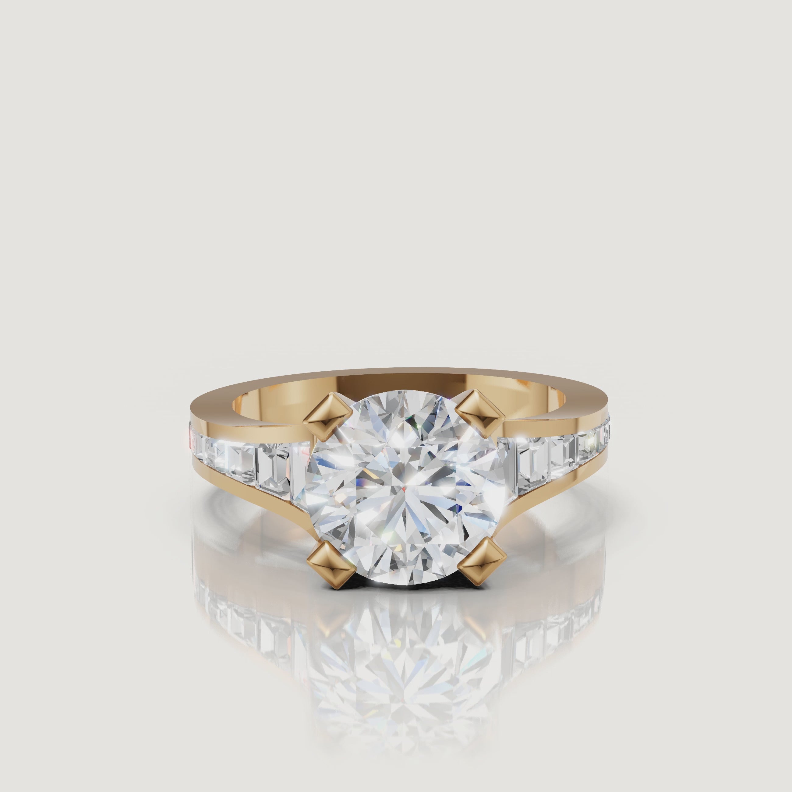 360 video of Raul Diamonds yellow gold round diamond engagement ring with channel set side stones