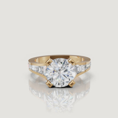 360 video of Raul Diamonds yellow gold round diamond engagement ring with channel set side stones
