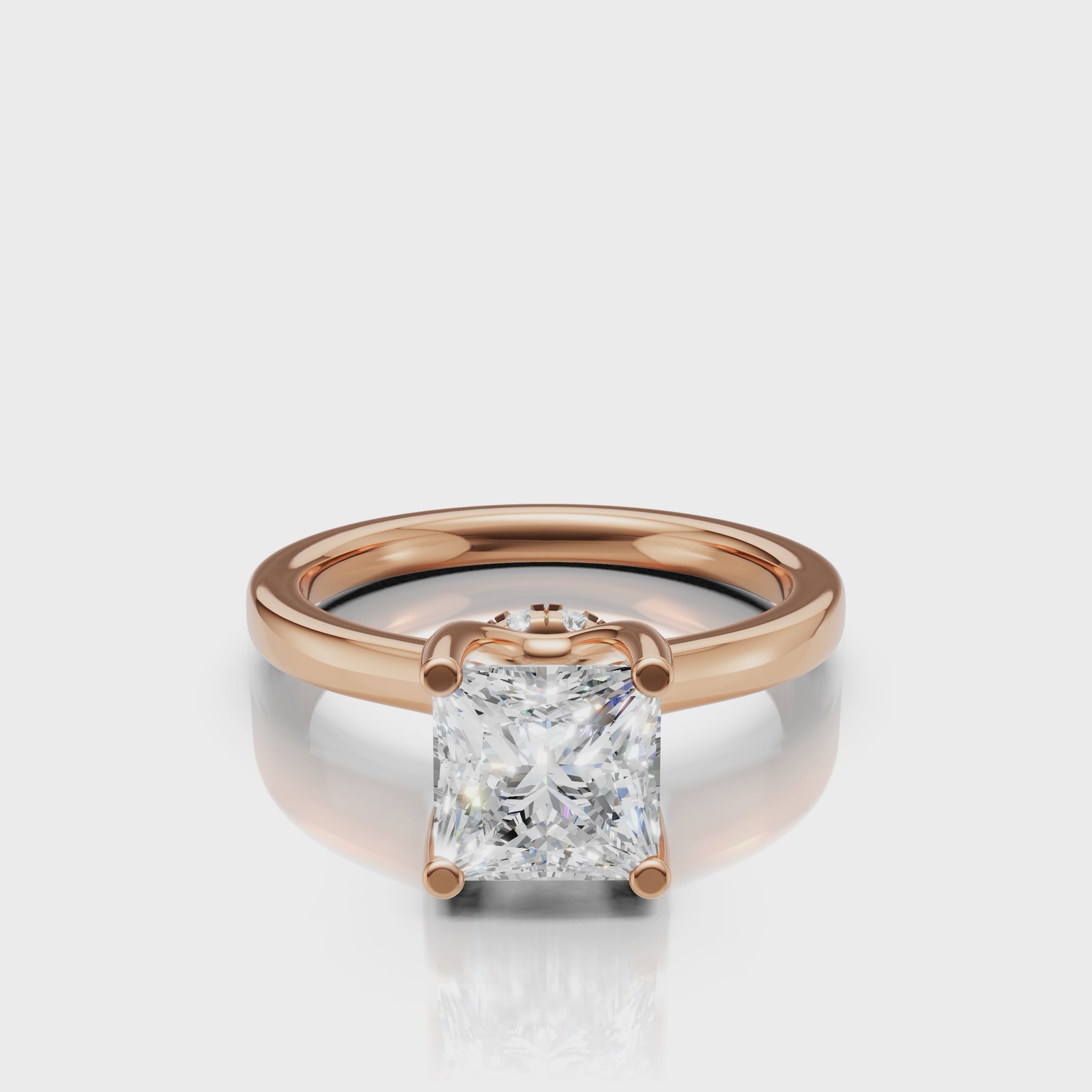 video of princess cut lab grown diamond solitaire engagement ring in 14k rose gold