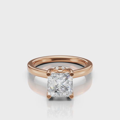 video of princess cut lab grown diamond solitaire engagement ring in 14k rose gold