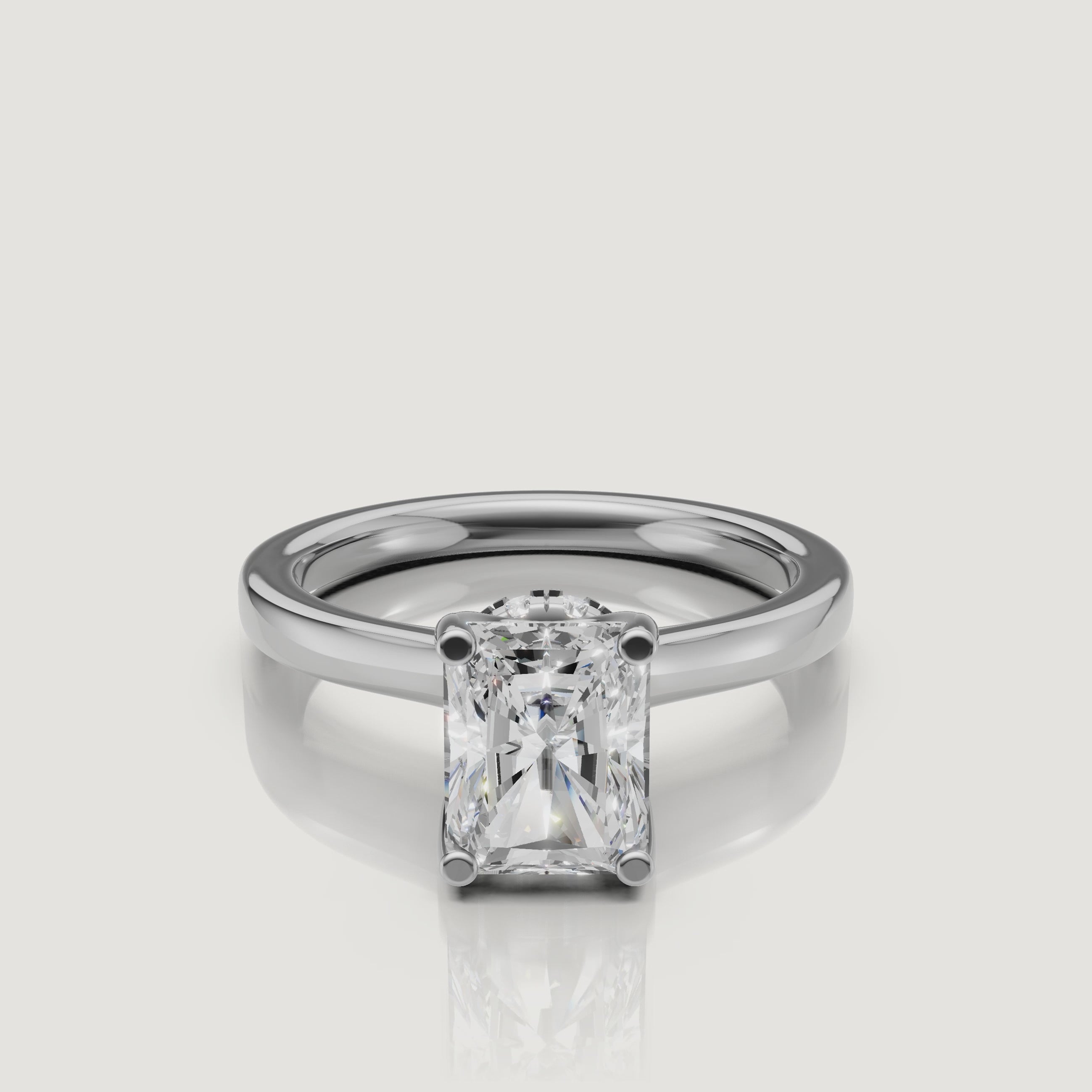video of radiant cut lab grown diamond solitaire engagement ring in 14k white gold