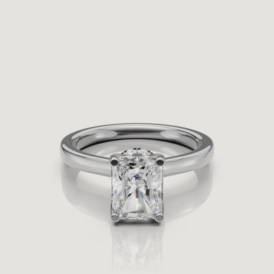 video of radiant cut lab grown diamond solitaire engagement ring in 14k white gold
