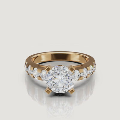 360 video of the Seo yellow gold round diamond engagement ring with pavé band by Raul Diamonds.