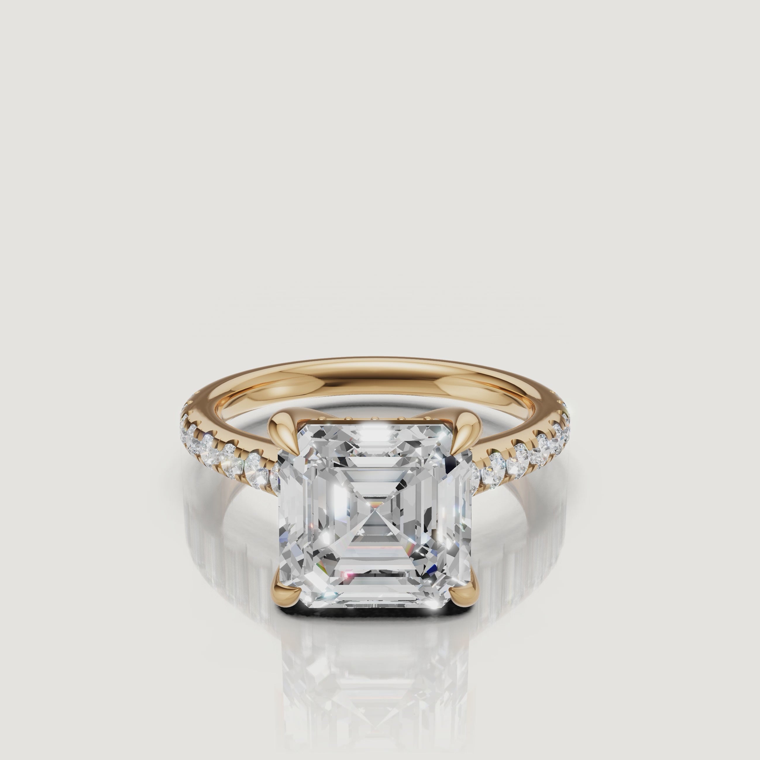 Asscher Cut Lab Grown Diamond Ring Video in 14K Yellow Gold – Raul Diamonds
