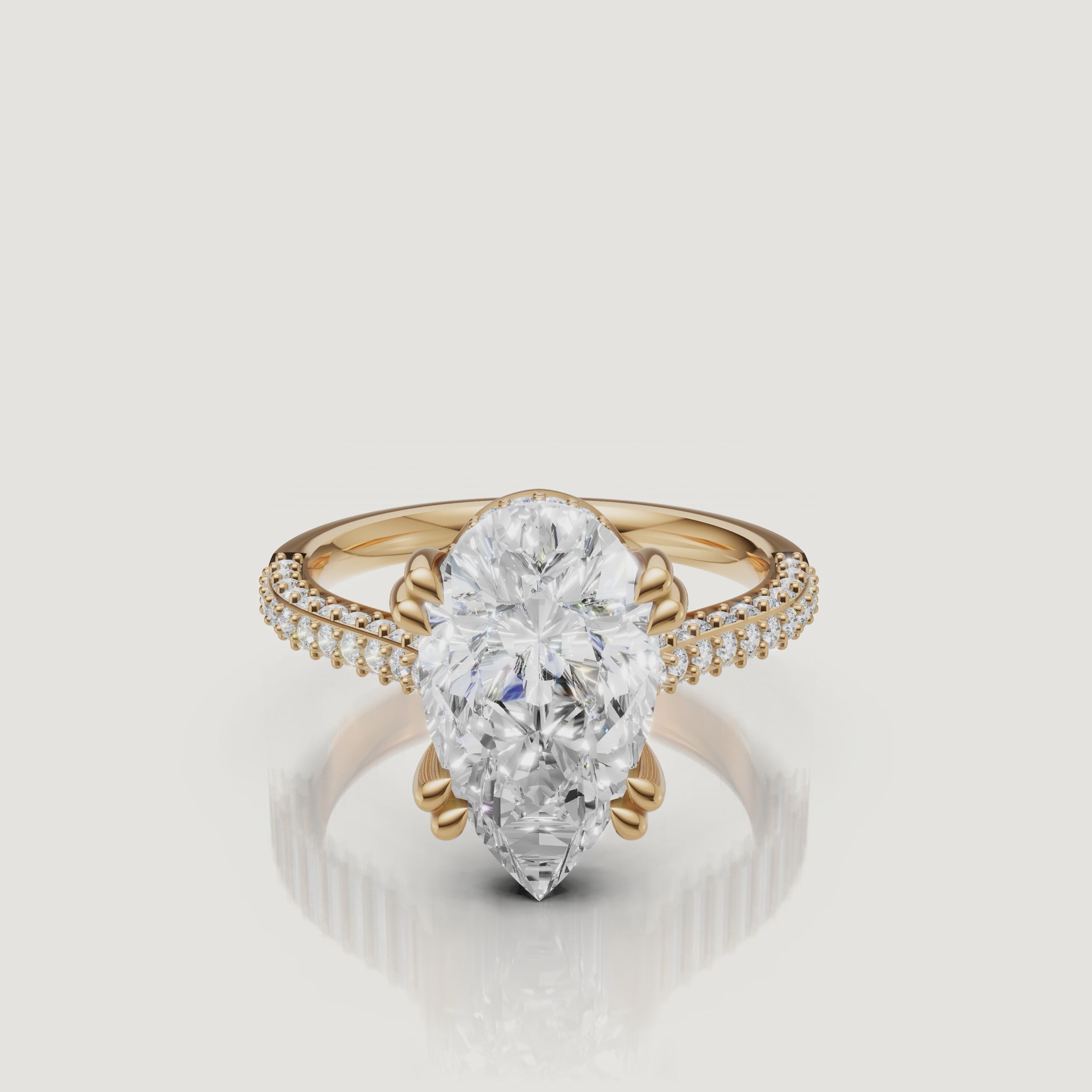 Pear Shape Lab Grown Diamond Ring Video in 14K Yellow Gold – Raul Diamonds