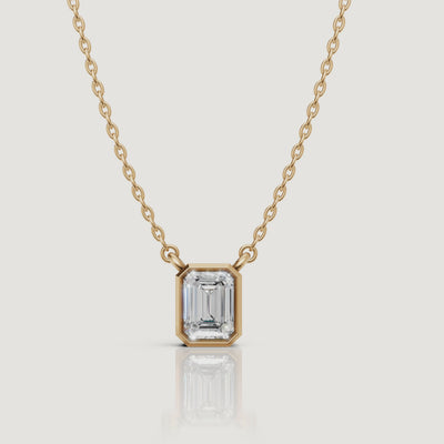 Yellow Gold Emerald Cut Lab Grown Diamond Pendant Necklace Video by Raul Diamonds