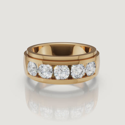 360 rotating video of Raul Diamonds yellow gold five stone diamond wedding band with polished finish
