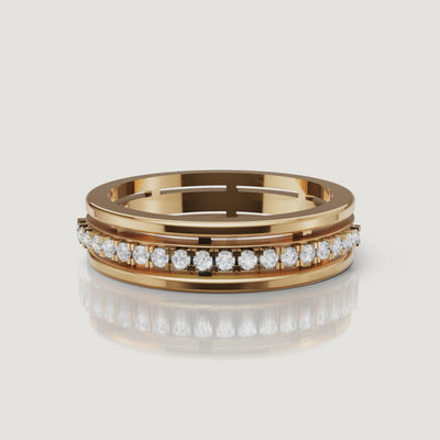 Yellow gold diamond eternity wedding band video with floating round diamonds by Raul Diamonds
