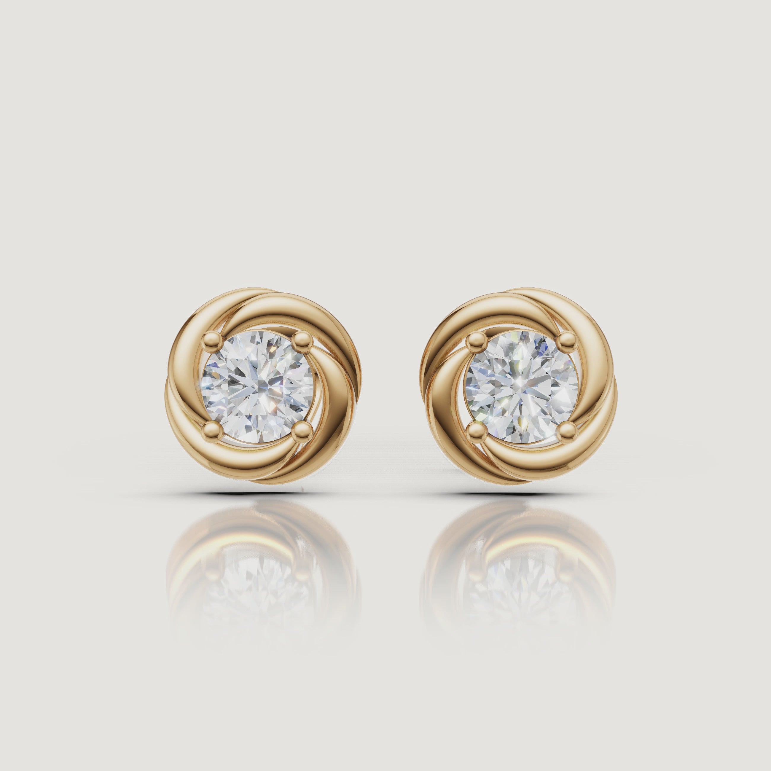 Yellow gold swirl halo diamond stud earrings video showcasing brilliant sparkle by Raul Diamonds