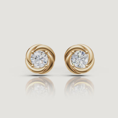 Yellow gold swirl halo diamond stud earrings video showcasing brilliant sparkle by Raul Diamonds